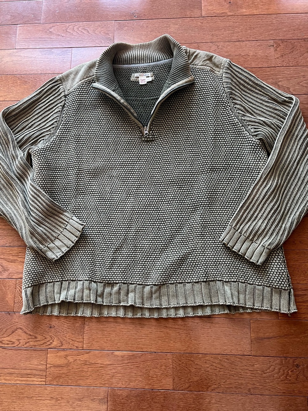 💚CARBON 2 COBALT HEAVY WAFFLE KNIT QUARTER ZIP FISHERMANS SWEATER-XXL-OLIVE💚